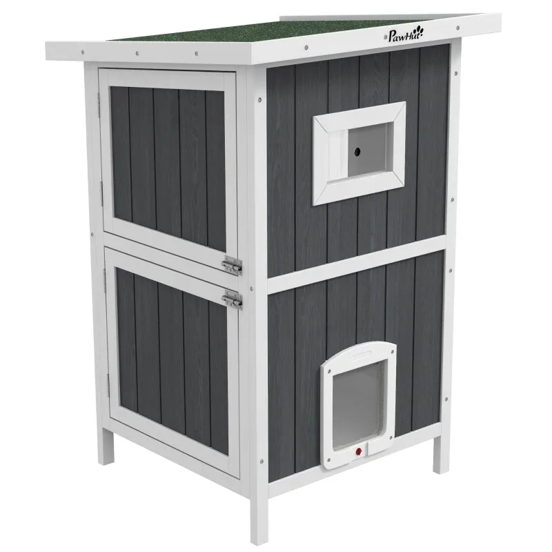 Katzenhaus Outdoor – wetterbeständig, Grau/Weiss