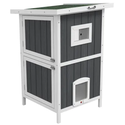 Katzenhaus Outdoor – wetterbeständig, Grau/Weiss