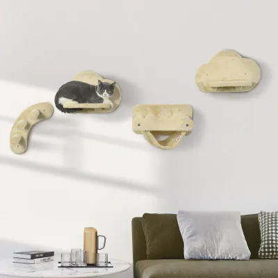 Katzentreppe 4-teilig – 3-stufige Leiter, 2 Plattformen, Hängematte, Beige