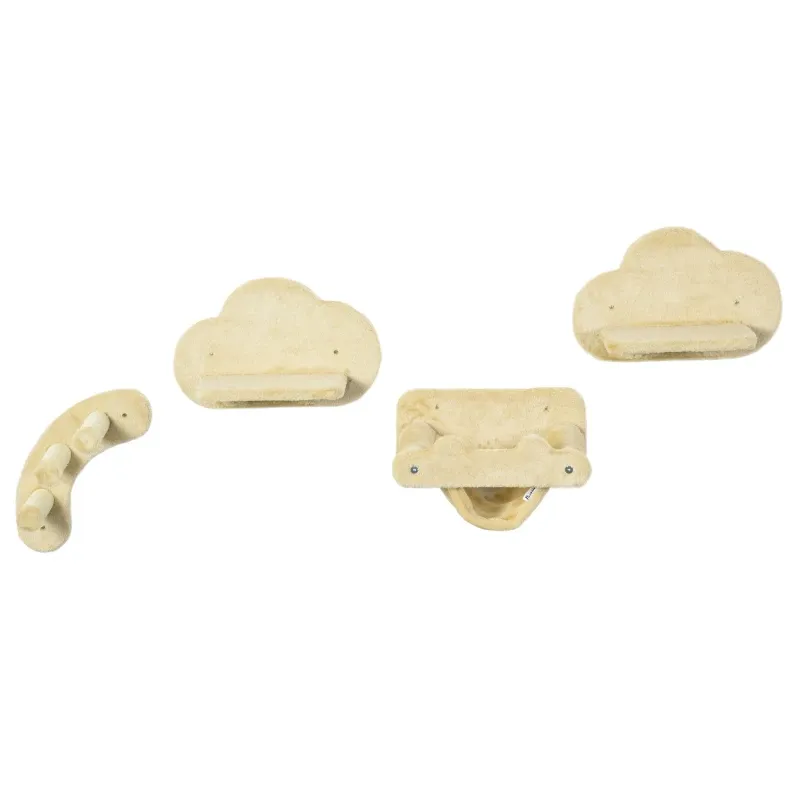 Katzentreppe 4-teilig – 3-stufige Leiter, 2 Plattformen, Hängematte, Beige