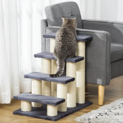 Katzentreppe 4-stufig – Hundetreppe, Hunderampe, Grau