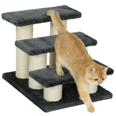 Katzentreppe, Hundetreppe 3 Stufen – Kratzstamm, Hunderampe, Dunkelgrau