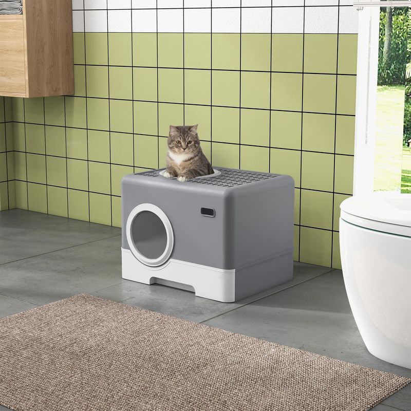 Katzentoilette Katzenklo – 2 Ausgänge, herausnehmbare Bodenwanne, Grau