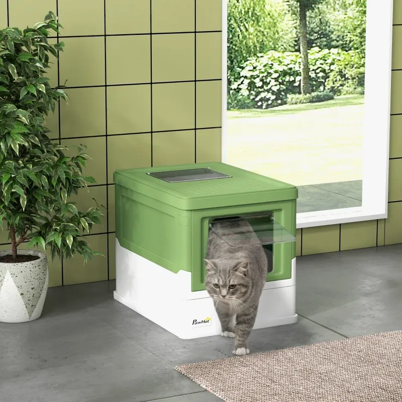 Katzentoilette klappbar – 2 Türen, Streuschaufel, Weiss/Grün