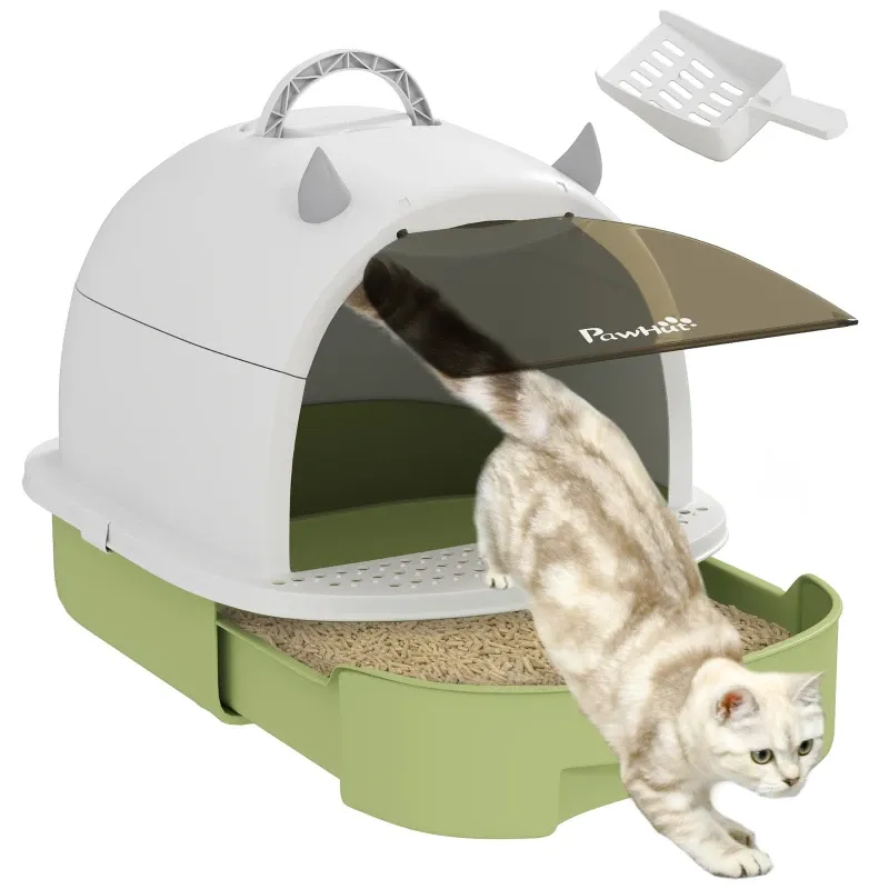 Geschlossene Katzentoilette – herausnehmbares Tablett, Schaufel, Aktivkohlefilter, Multicolor
