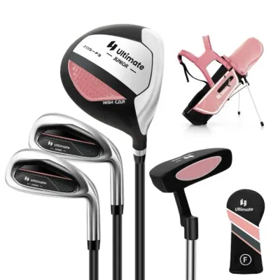 4-teiliges Kinder Golfschläger Set mit Golftasche &amp; Regenhaube für Kinder von 5-7 Jahren Rosa