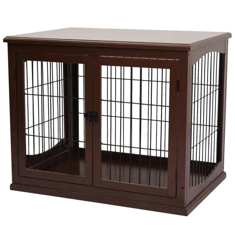 Heim-Hundebox – 2 Eingänge, abschliessbar, MDF, Schwarz (58,4x81,3x66cm)
