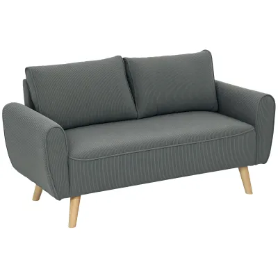 Zweisitzer-Sofa, Stoffcouch, 2 Rückenkissen, Cordbezug, 145 x 75 x 78 cm, Anthrazit