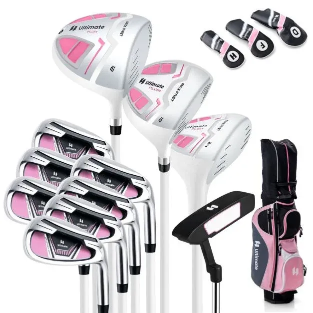 Damen Golfschläger Set 11 teilige Golfschlägersätze rechtshändig mit Regenhaube Rosa