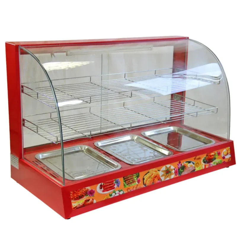 Elektrische beheizte Vitrine – 2 Etagen, 90cm, rot, Buffetwärmer mit Glasschiebetüren