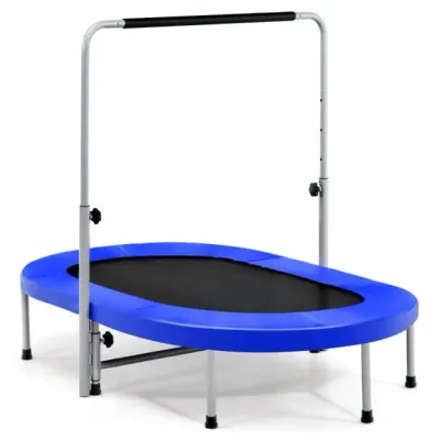 2 Personen Fitness-Trampolin mit höhenverstellbarm Haltegriff 154 x 90 x 92 -132 cm Blau