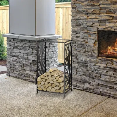Kaminholzständer mit Kaminbesteck Erhöhtes Brennholzregal Feuerholzablage Stahl