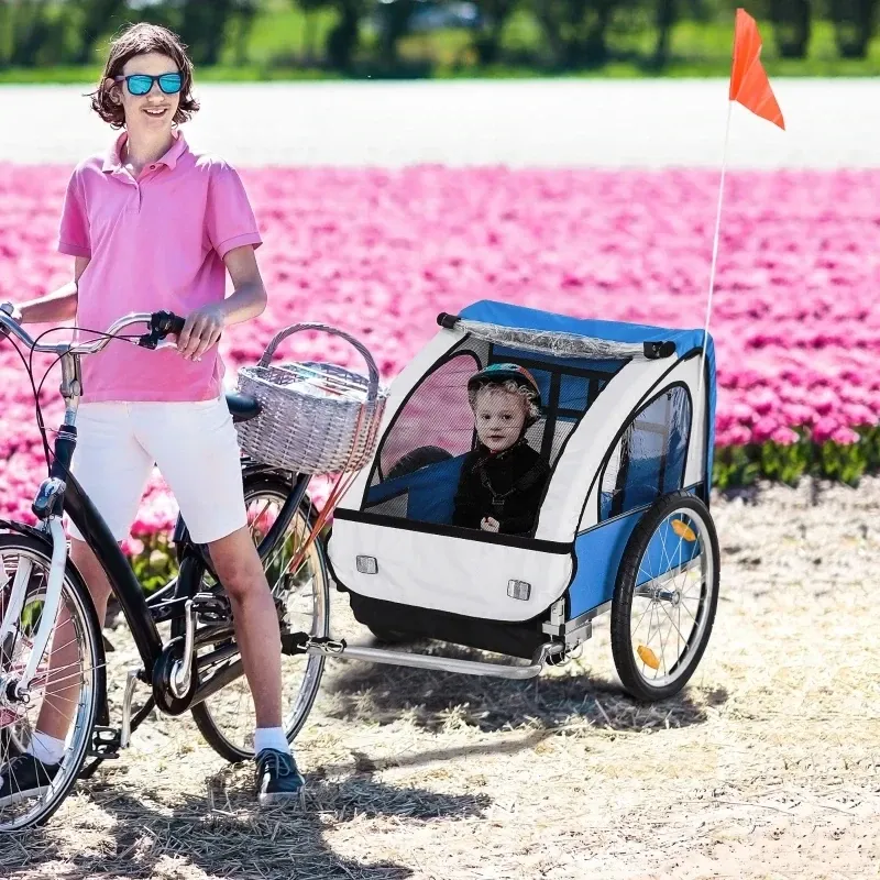 Kinderanhänger Velo-Anhänger geeignet für 2 Kinder blau