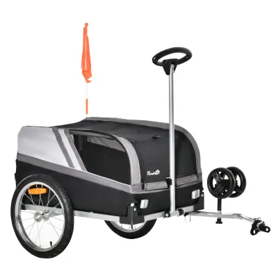 2 in 1 Velo-Hundeanhänger Trolley Lastenanhänger Schwarz + Silber