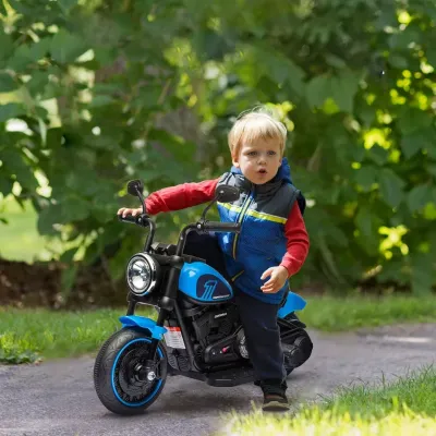 Elektrisches Kindermotorrad, Elektrisches Kinderfahrzeug, mit Scheinwerfer, 3 km/h, Blau + Schwarz