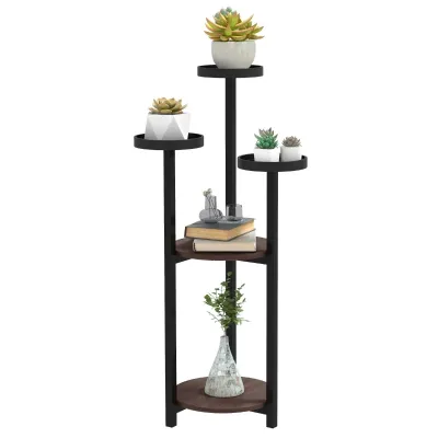 Blumenständer, 5 Etagen, für Innen & Aussen, Stahl+Tannenholz, 28x28x87cm, Braun/Schwarz Blumenständer, 5 Etagen, für Innen & Aussen, Stahl+Tannenholz, 28x28x87cm, Braun/Schwarz