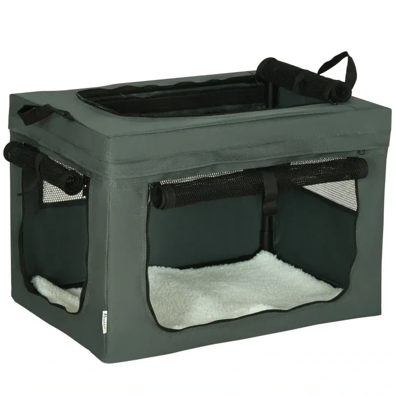 Transportbox, faltbar, 3 Eingänge, Innenkissen, für Hunde und Katzen bis 4 kg/40 cm, grau