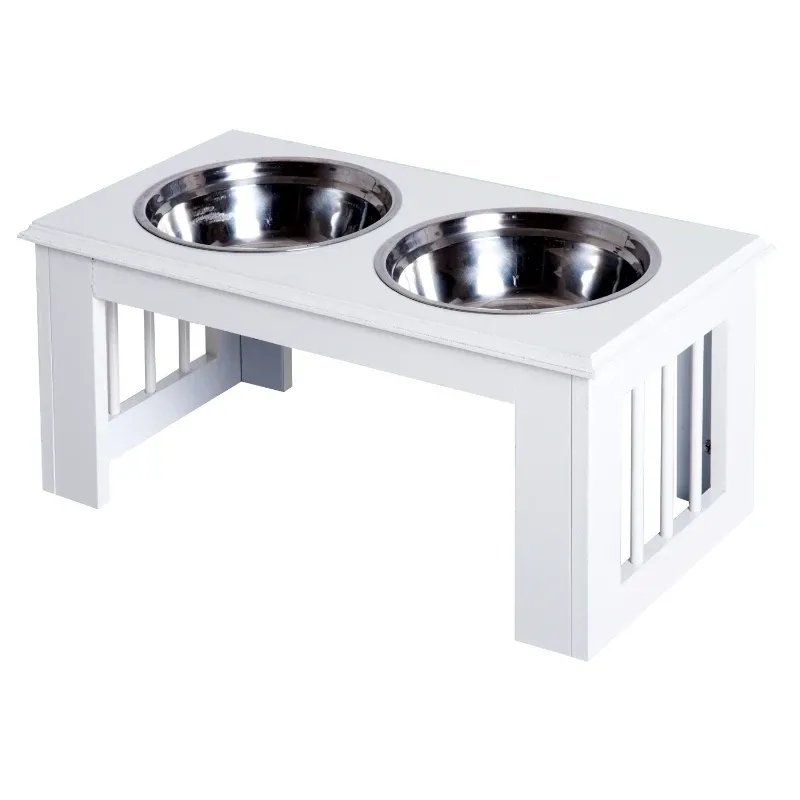 Hunde-Futterstation – rutschfest, 58,4x30,5x25,4cm, Weiss, 2L/Napf