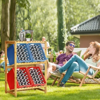 Bierkastenständer, Harrass-Ständer, Weinregal mit 2 Fächern, Natur