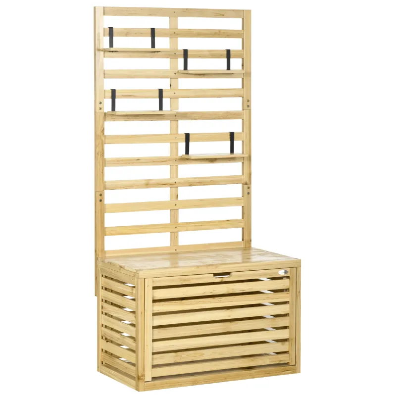 Terrassenbox mit Spalier, 4 Hängeregale, Magnettür, Massivholz, Natur, 80 x 45 x 160 cm