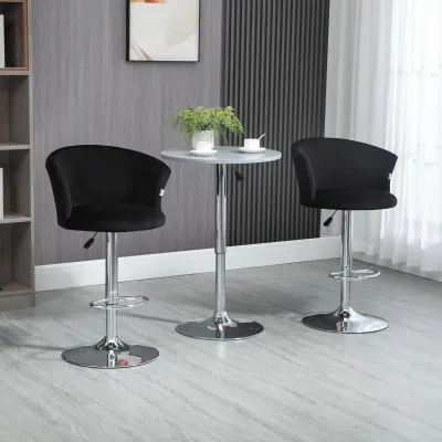 Barhocker 2er-Set in Samtoptik, höhenverstellbar, Schwarz + Silber