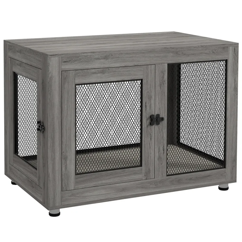 Heim-Hundebox (94x60x71,5cm)  – Ablagefläche, wasserabweisendes Kissen, Grau