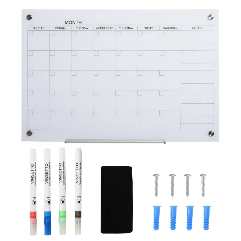 Whiteboard Glasplatte mit 4 Glasclip Weiss
