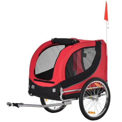 Velo-Anhänger Hundeanhänger bis 20 kg – Rot+Schwarz, Stahlrahmen, Universalkupplung, 20" Luftreifen