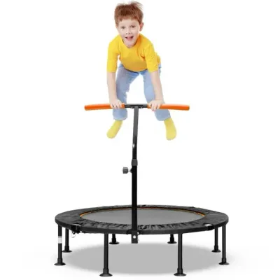 Ø 117cm Klappbares Mini Trampolin mit höhenverstellbarem Griff Kindertrampolin orange
