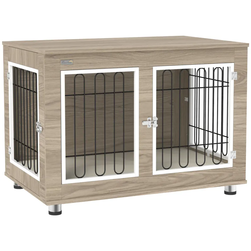 Hundebox, Hundekäfig Nussbaum/Schwarz – Beistelltisch &amp; Kissen (90x58x65 cm)