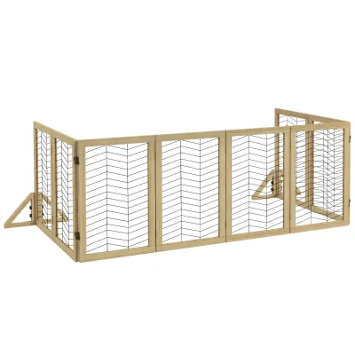 Hundegitter Treppengitter 375x44x70 cm, Naturholz, Kiefernholz, faltbar, flexibel