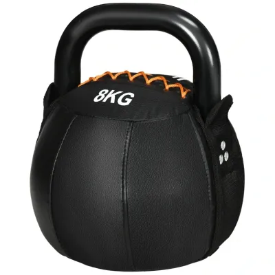 Kugelhantel, Kettlebell, 8 kg, flache Unterseite, Stahlgriff, Kunststoffkörper, schwarz,