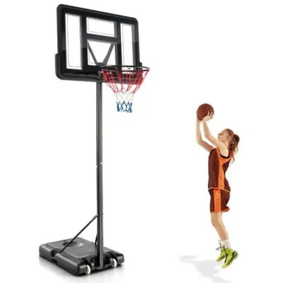 130 cm - 305 cm Höhenverstellbarer Basketballkorb mit Ständer &amp; 2 Rädern Korbständer Schwarz