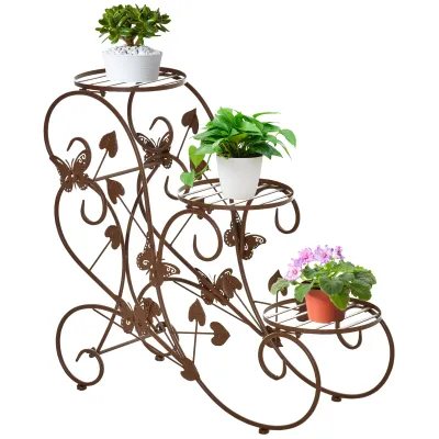 Pflanzenregal Dreistufiger Blumenstand Blumentreppe Pflanzenstand Metall Bronze