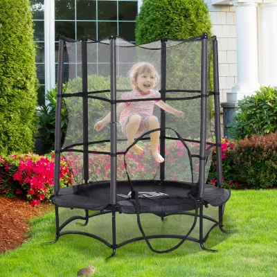 Trampolin Kinder Gartentrampolin mit Sicherheitsnetz Randabdeckung gepolstert Stahl Schwarz Ø170cm bis 45kg