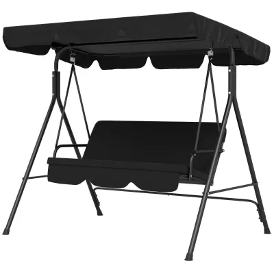 3-Sitzer Hollywoodschaukel Gartenliege, wetterbeständig, 172 cm x 110 cm x 153 cm, Schwarz