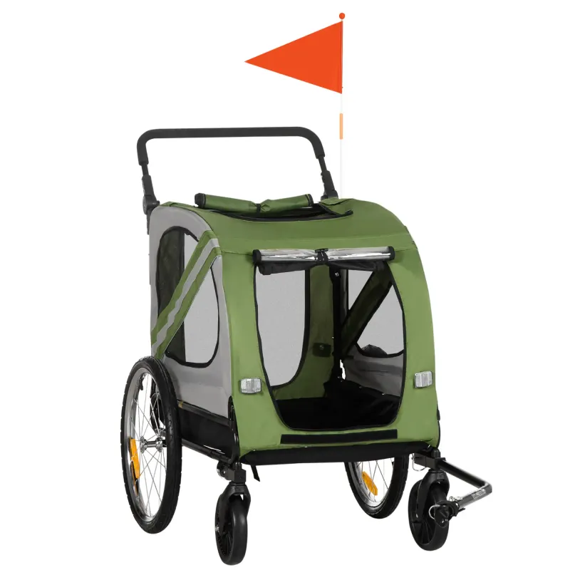 2-in-1 Hundebuggy/Hundefahrradanhänger, klappbar, grün, bis 20 kg, wetterfest