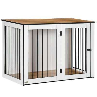 Heim-Hundebox 2-in-1 Hundekäfig (106x60x76 cm) Dunkelwalnuss – Modern &amp; Sicher