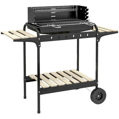 Metall-Holzkohlegrill mit Räder, 103x47x95 cm, Schwarz