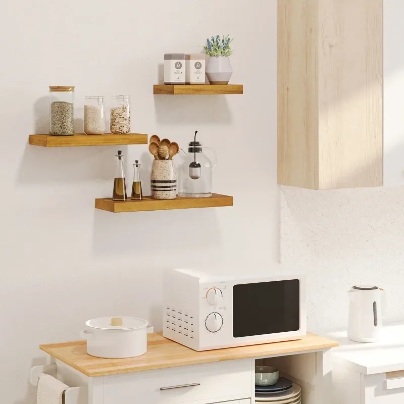 3er-Set Wandregale, modulares Regalsystem, Kiefernholz