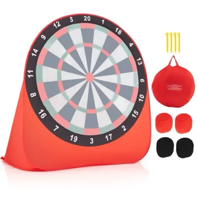 Grosses Dartboard Kick-Dart Wurfspiel Set mit 4 Kickbällen Fussballdart  Rot/Schwarz