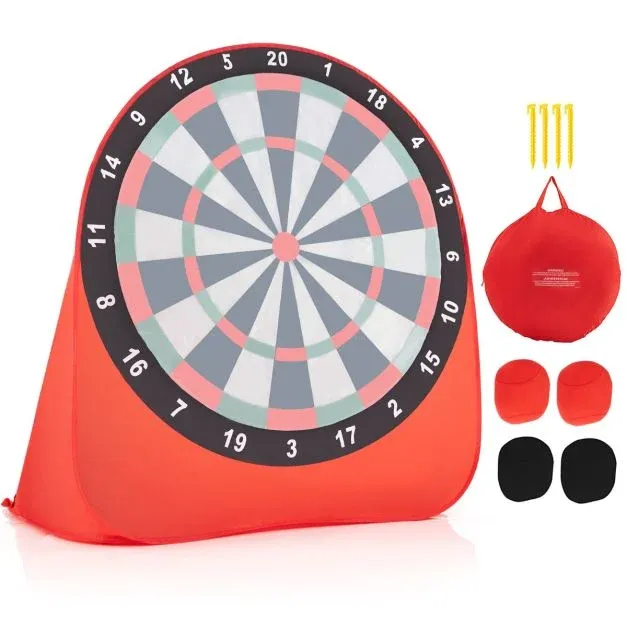Grosses Dartboard Kick-Dart Wurfspiel Set mit 4 Kickbällen Fussballdart  Rot/Schwarz