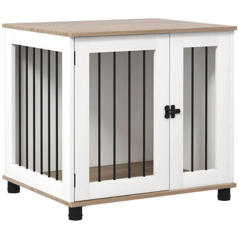 2 in 1 Heim-Hundebox &amp; Beistelltisch Weiss (73x60x68 cm) – Eleganz &amp; Sicherheit!