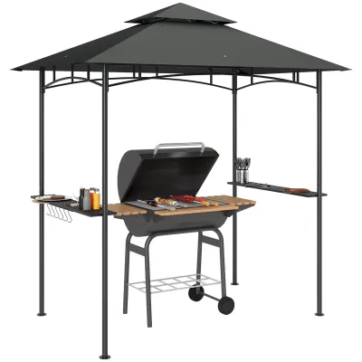 Grillpavillon mit LED-Beleuchtung 240 x 150 x 258 cm wasserabweisend flammhemmend, grau