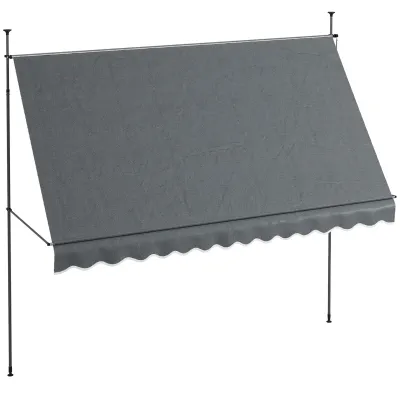 Freistehende Sonnenstore, Markise 3,5L x 1,2B x 2,1-3H m, einstellbare Neigung, Metall-Aluminium-Polyester, Dunkelgrau