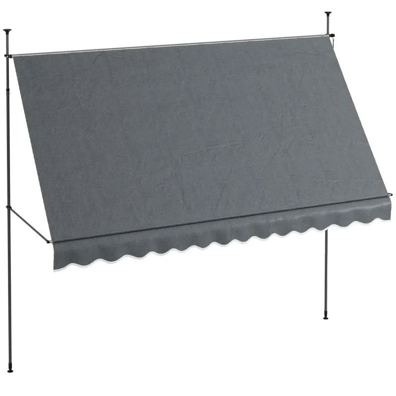 Freistehende Sonnenstore, Markise 3,5L x 1,2B x 2,1-3H m, einstellbare Neigung, Metall-Aluminium-Polyester, Dunkelgrau