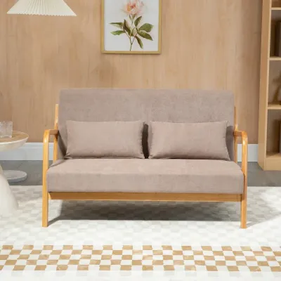 2-er Sofa, 2-Sitzer, kleine Couch, Retrodesign, Braun + Natur