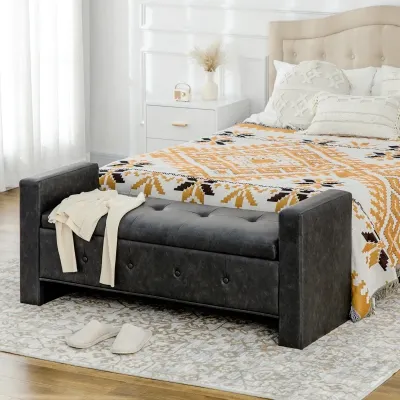 Sitzbank mit Stauraum, eleganter Kunstlederbezug, Soft-Close-Scharniere, dunkelgrau,