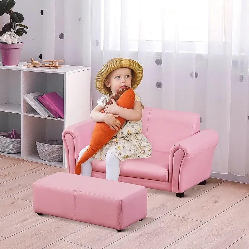 Kindersofa mit Hocker rosa Sessel Kinder Softsofa