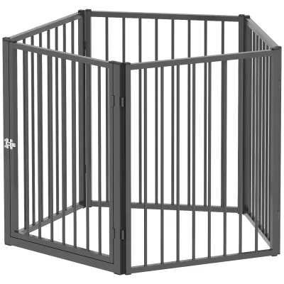 Welpenauslauf Hundegitter 5 Elemente, tragbar, faltbar, schwarz, Stahl, modular